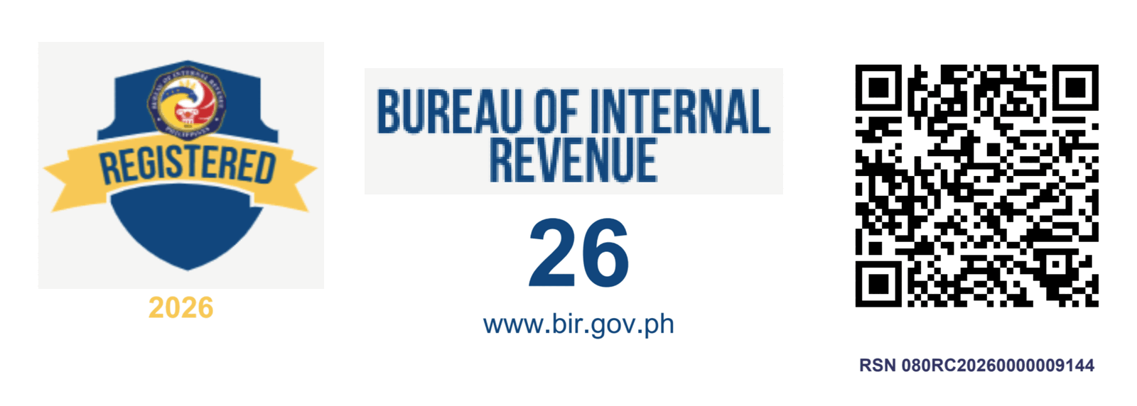 Bureau of Internal Revenue Registered 2026 badge with QR code